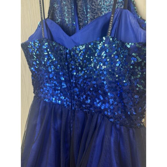 Masquerade Sz 9/10 Formal Prom Hoco Blue Sequin Beaded Rhinestone Mini Dress - Picture 9 of 11